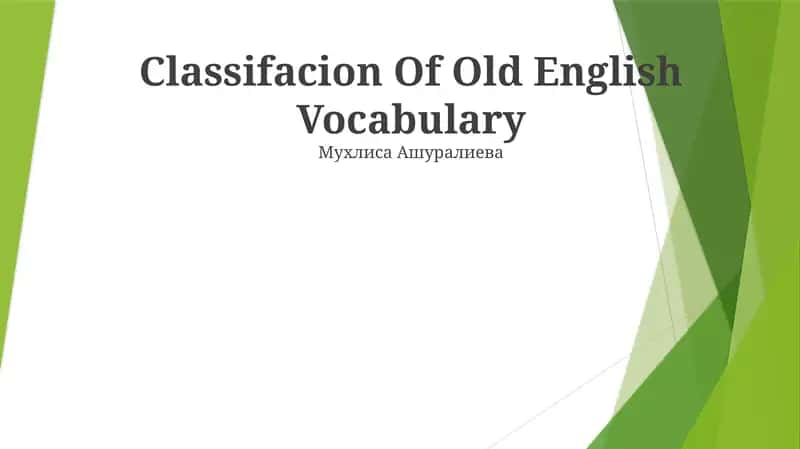 Classifacion Of Old English Vocabulary