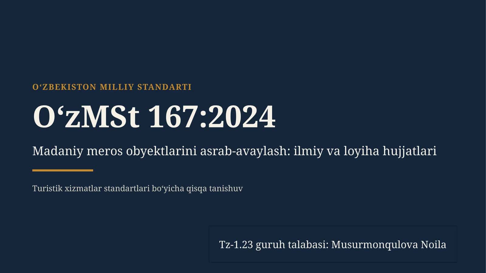 O‘ZBEKISTON MILLIY STANDARTI O‘zMSt 167:2024