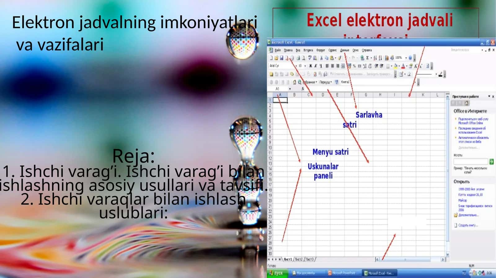 Elektron jadvalning imkoniyatlari