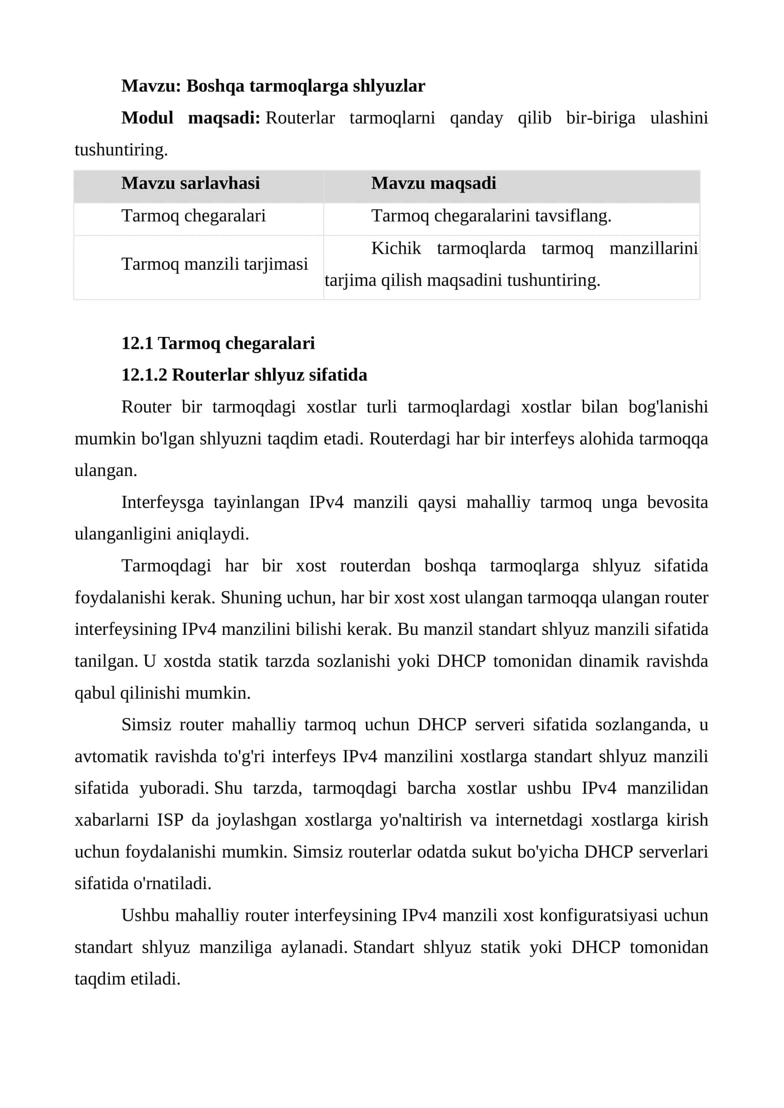 Routerlar shlyuzlar