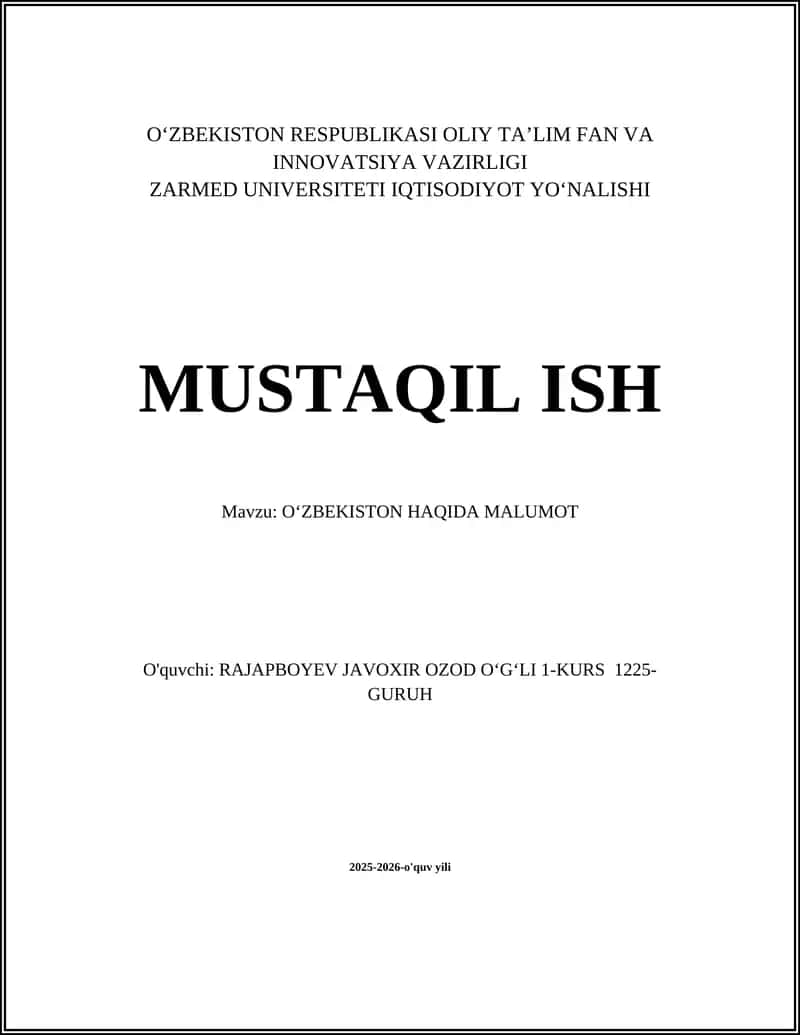 OʻZBEKISTON HAQIDA MALUMOT