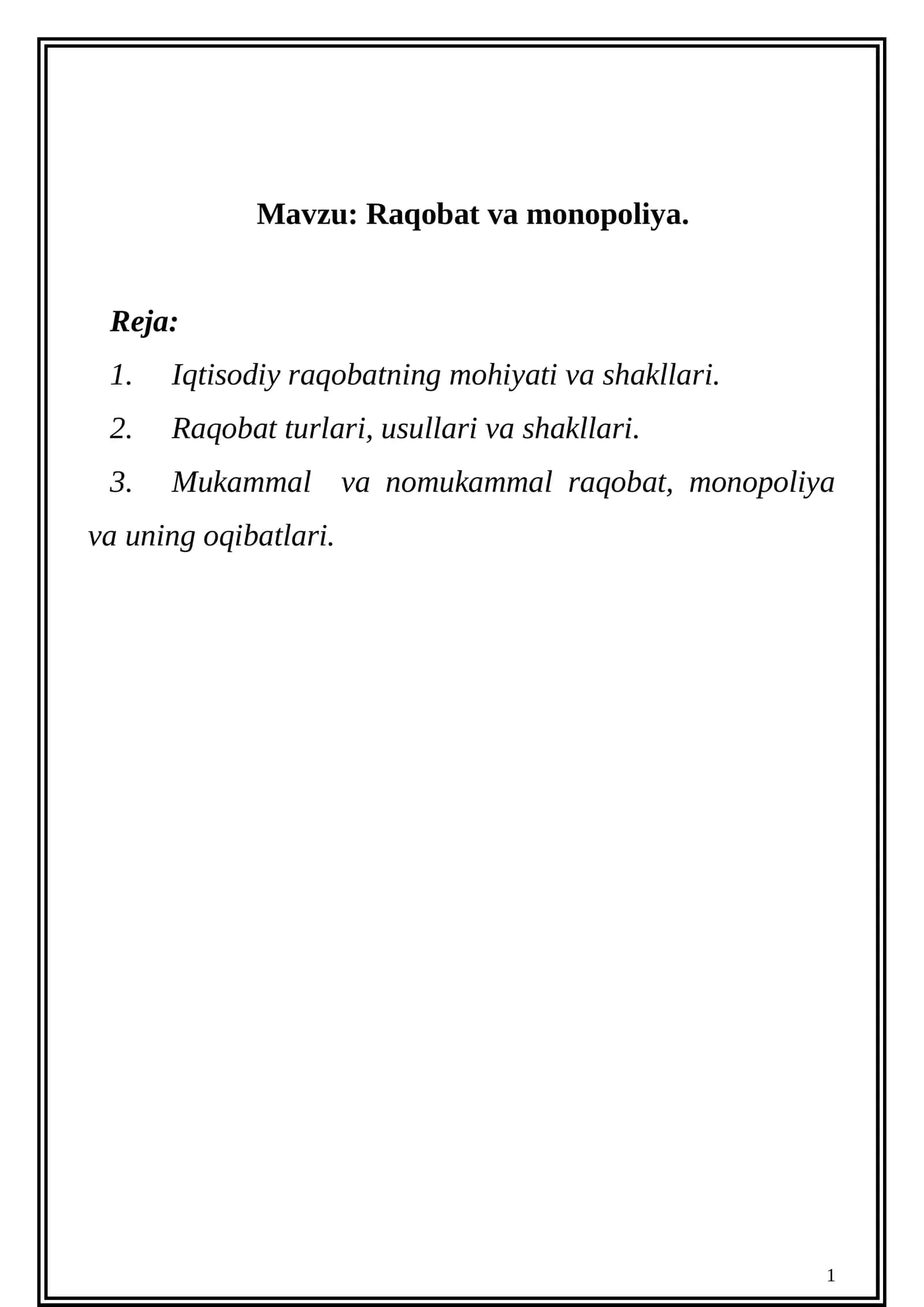 Raqobat va monopoliya