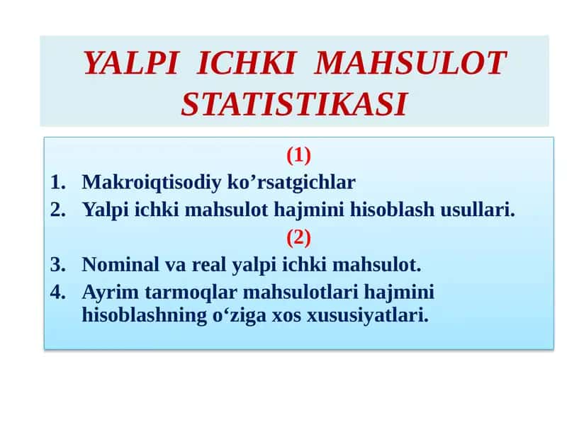 YALPI ICHKI MAHSULOT STATISTIKASI