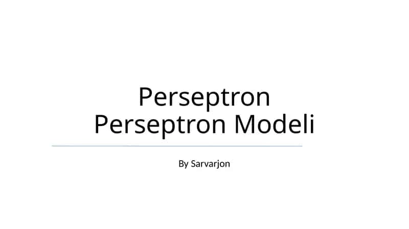 Perseptron Perseptron Modeli