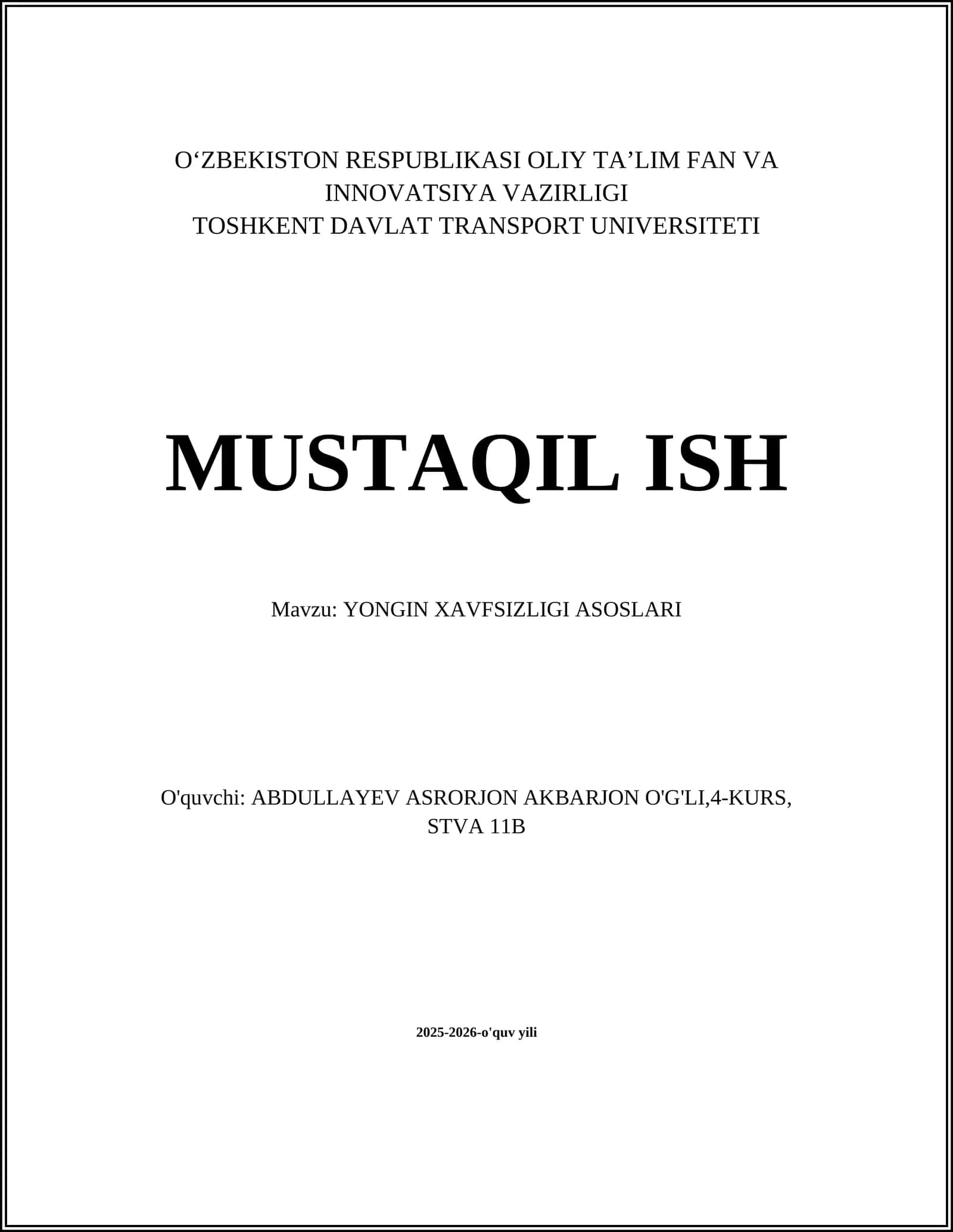 YONGIN XAVFSIZLIGI ASOSLARI