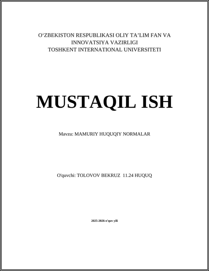 Mamuriy Huquqiy Normalar