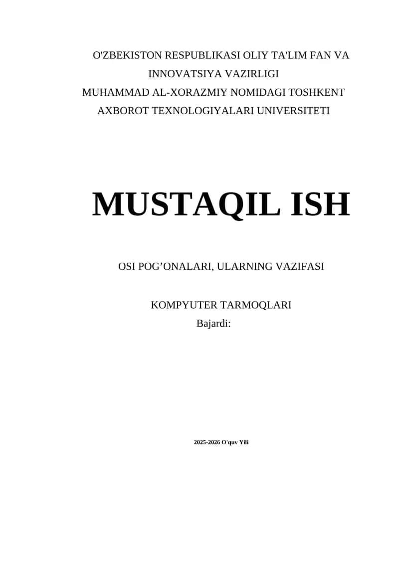 OSI POG’ONALARI, ULARNING VAZIFASI
