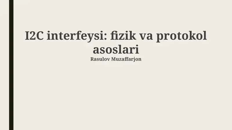 I2C interfeysi: Fizikaviy asoslar va simlar konfiguratsiyasi