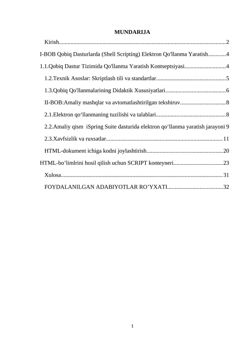 Qobiq dasturlarda elektron qo'llanma yaratish
