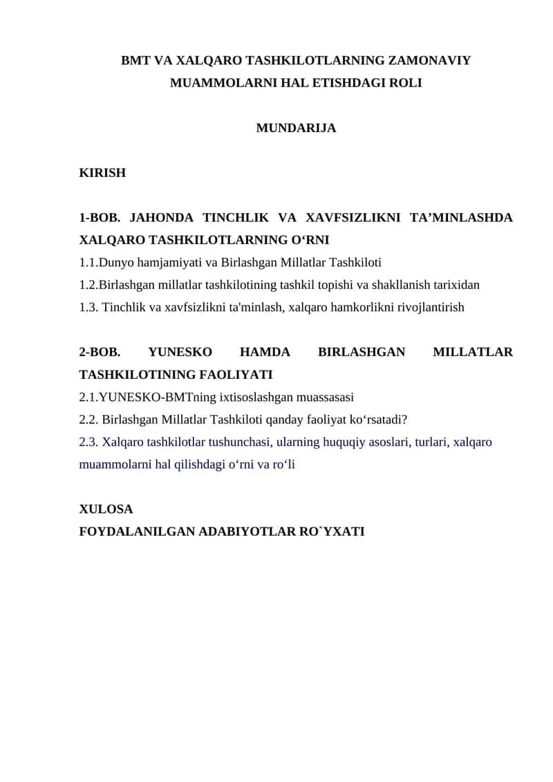 Xalqaro Tashkilotlarning Rol