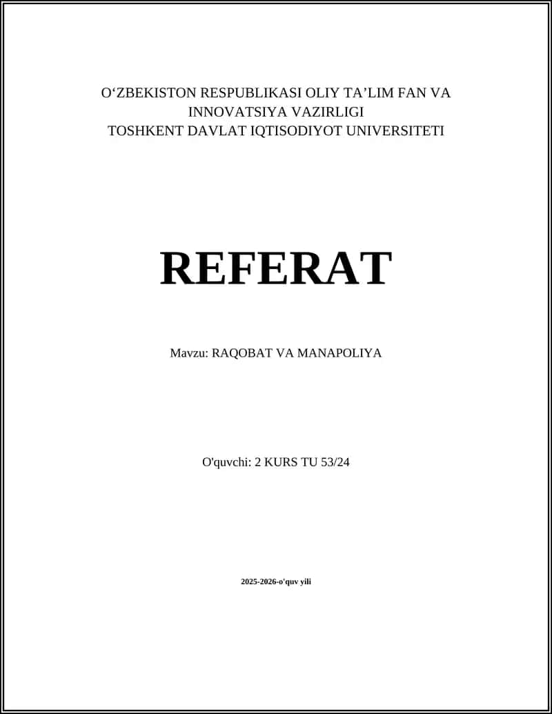 Raqobat va Monopoliya Referati