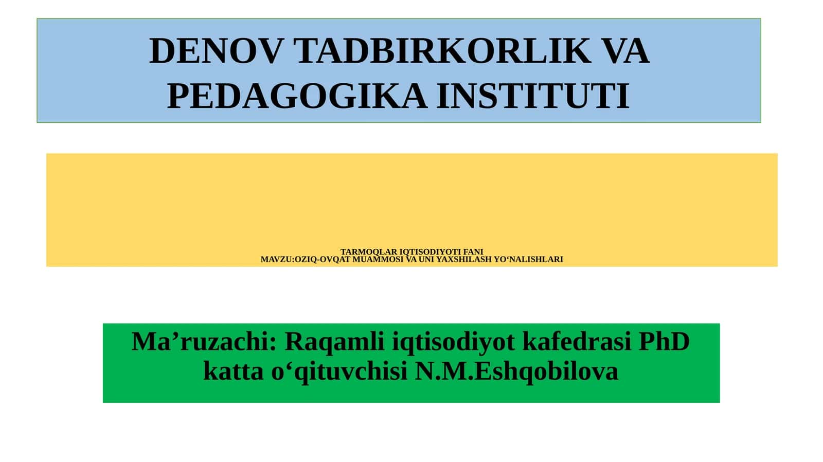 Oziq-Ovqat Muammosi va Uni Yaxshilash Yo‘nalishlari