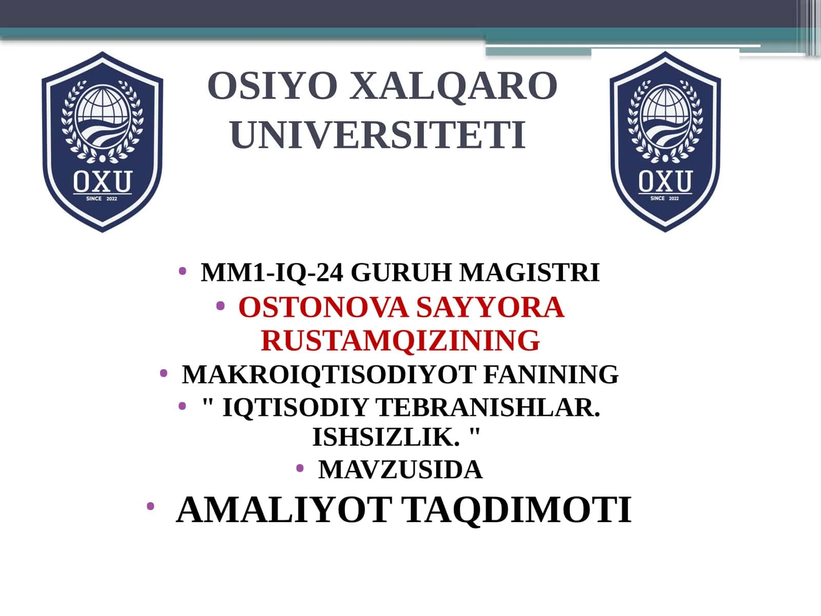 IQTISODIY TEBRANISHLAR. ISHSIZLIK