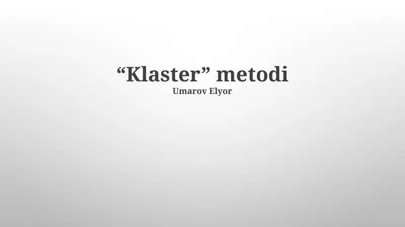 Klasterlash Usullari