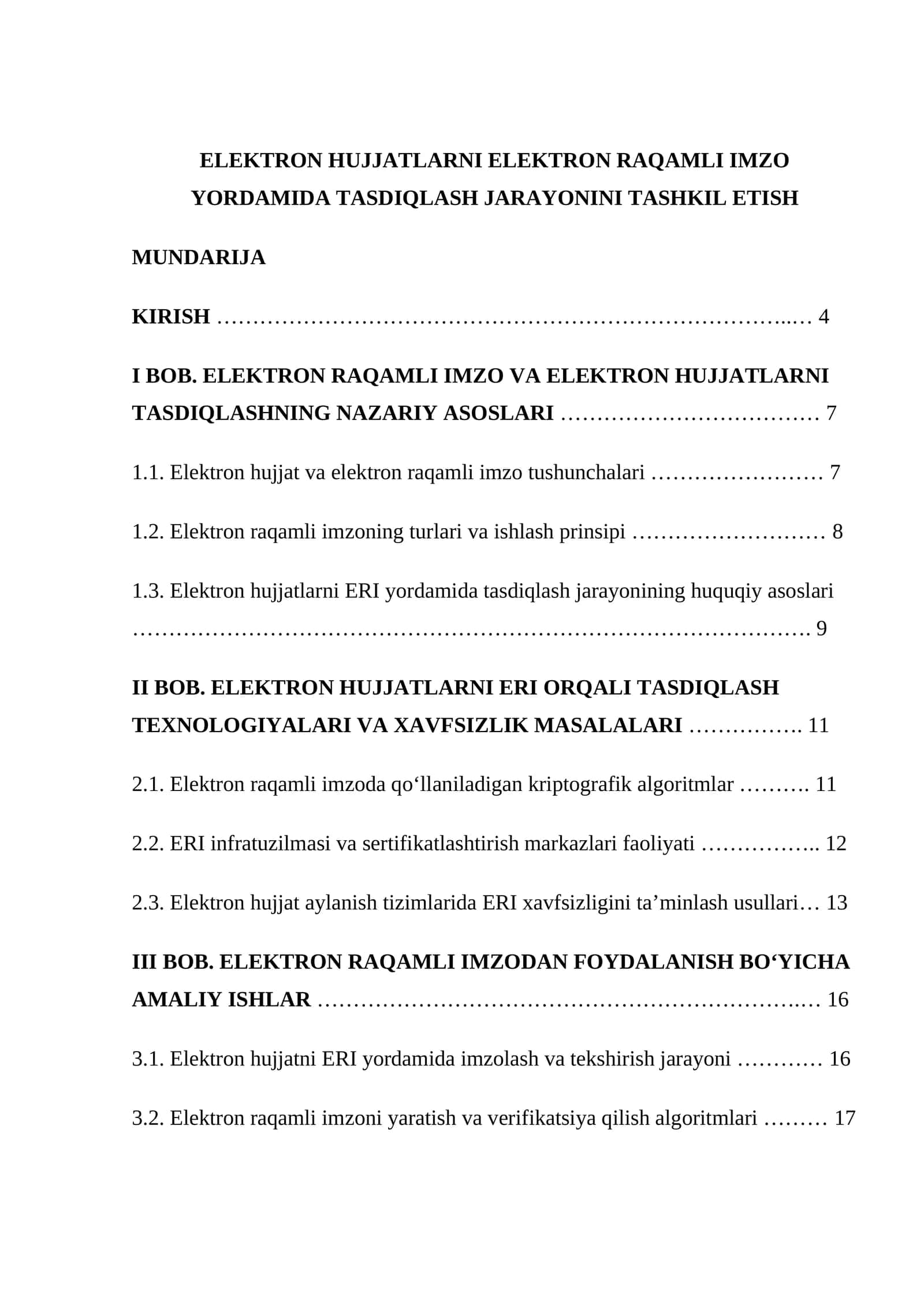 ELEKTRON HUJJATLARNI ELEKTRON RAQAMLI IMZO YORDAMIDA TASDIQLASH JARAYONINI TASHKIL ETISH