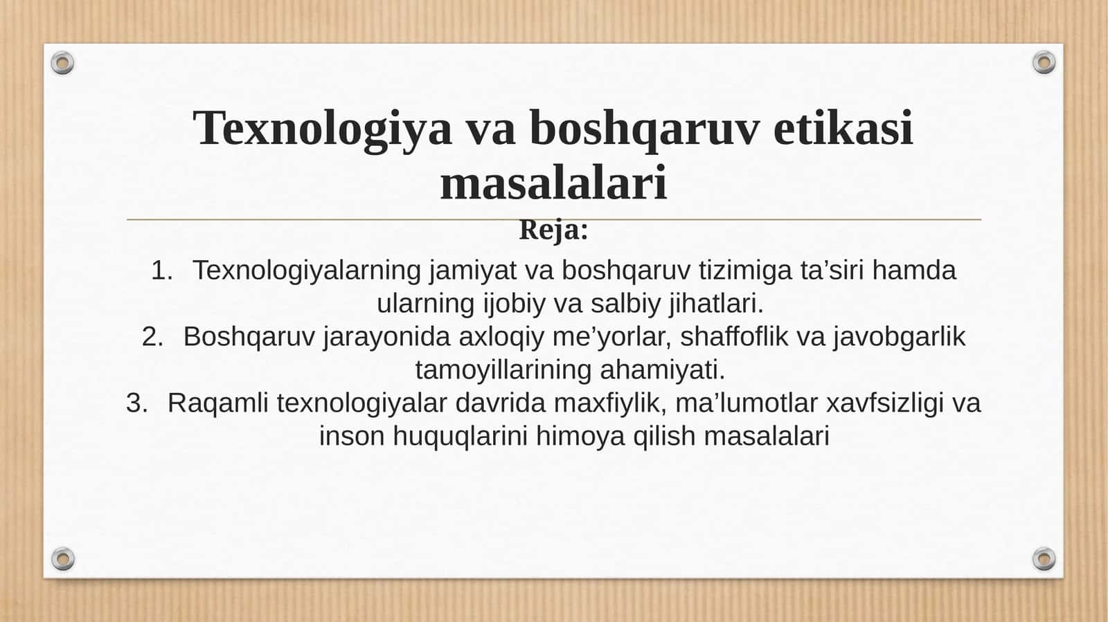 Texnologiyavaboshqaruvetikasimasalalari
