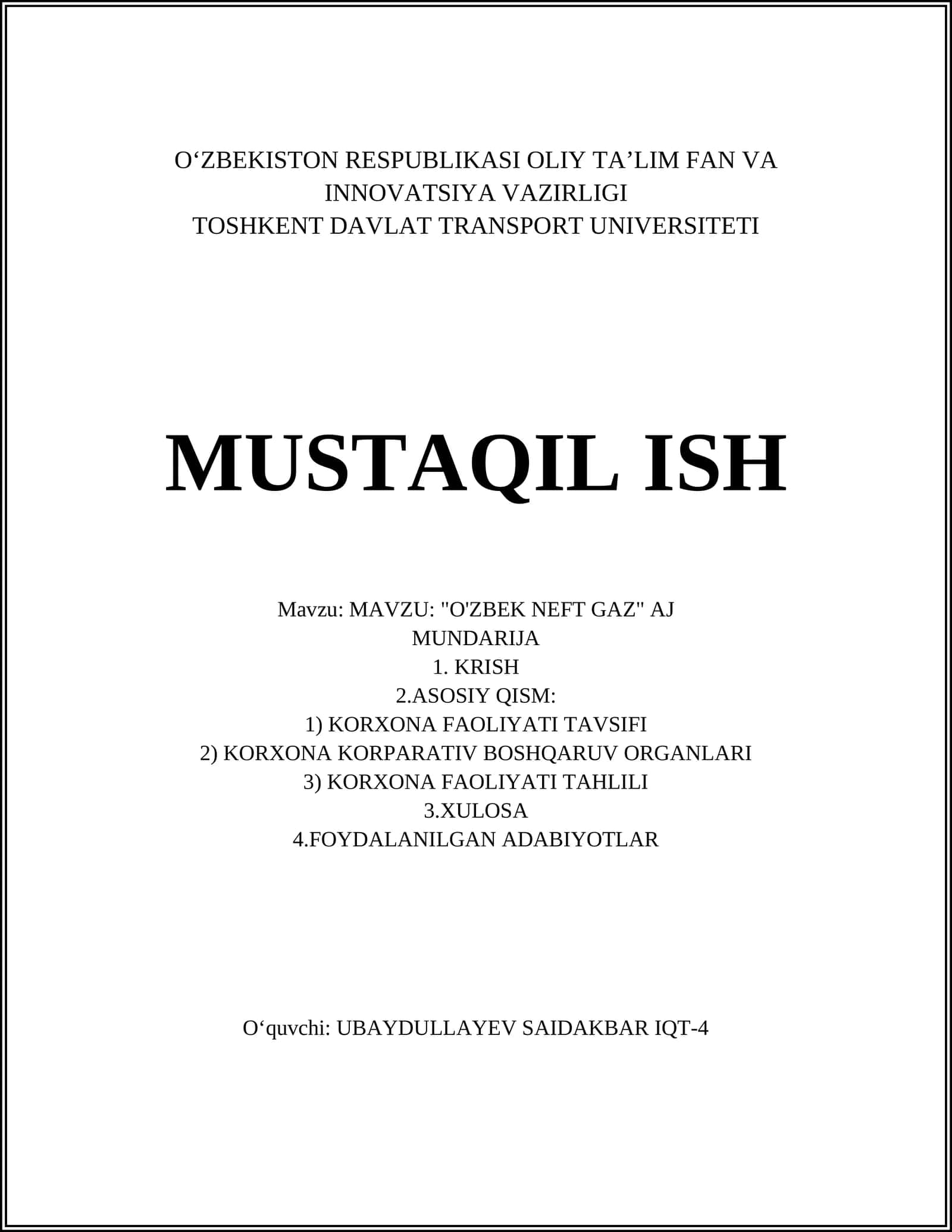 O'ZBEK NEFT GAZ