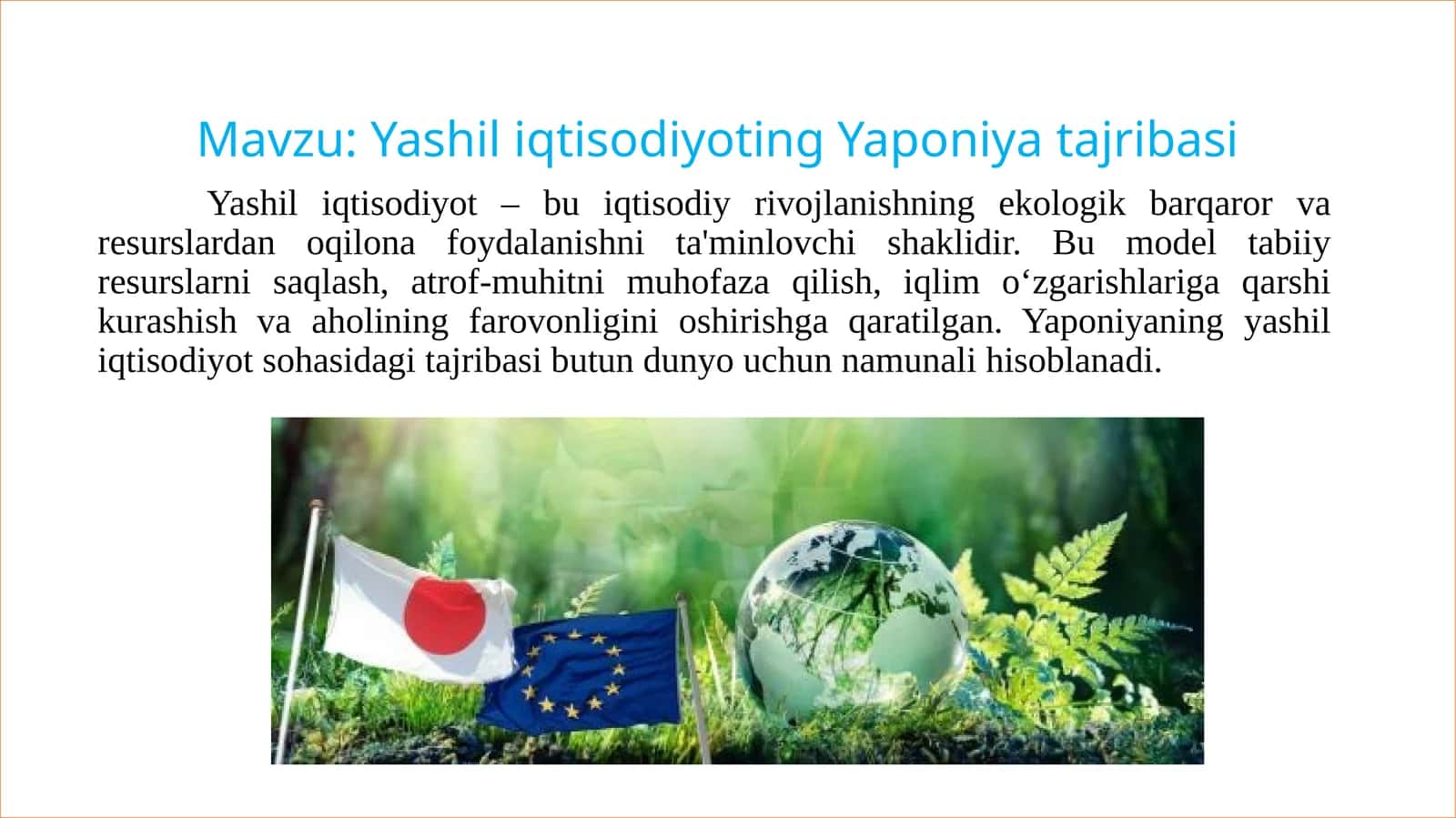 Yashil iqtisodiyotda Yaponiya tajribasi