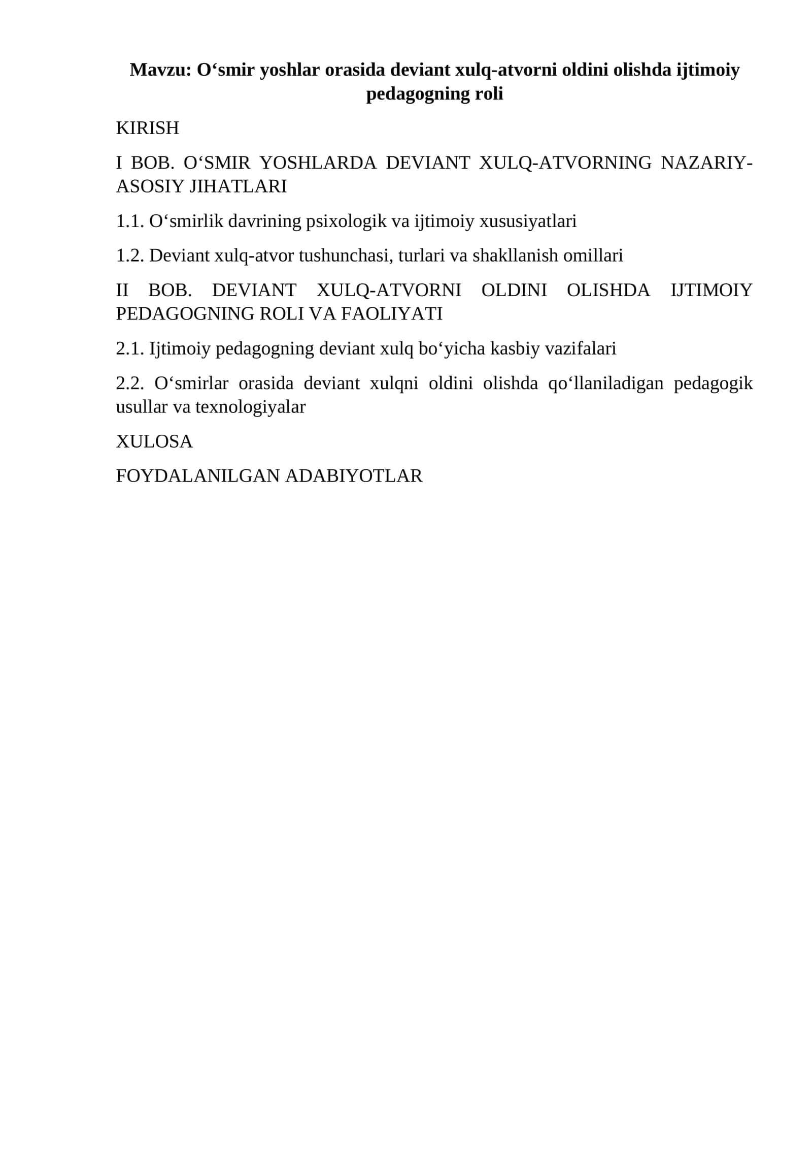 O‘smir yoshlar orasida deviant xulq-atvorni oldini olishda ijtimoiy pedagogning roli
