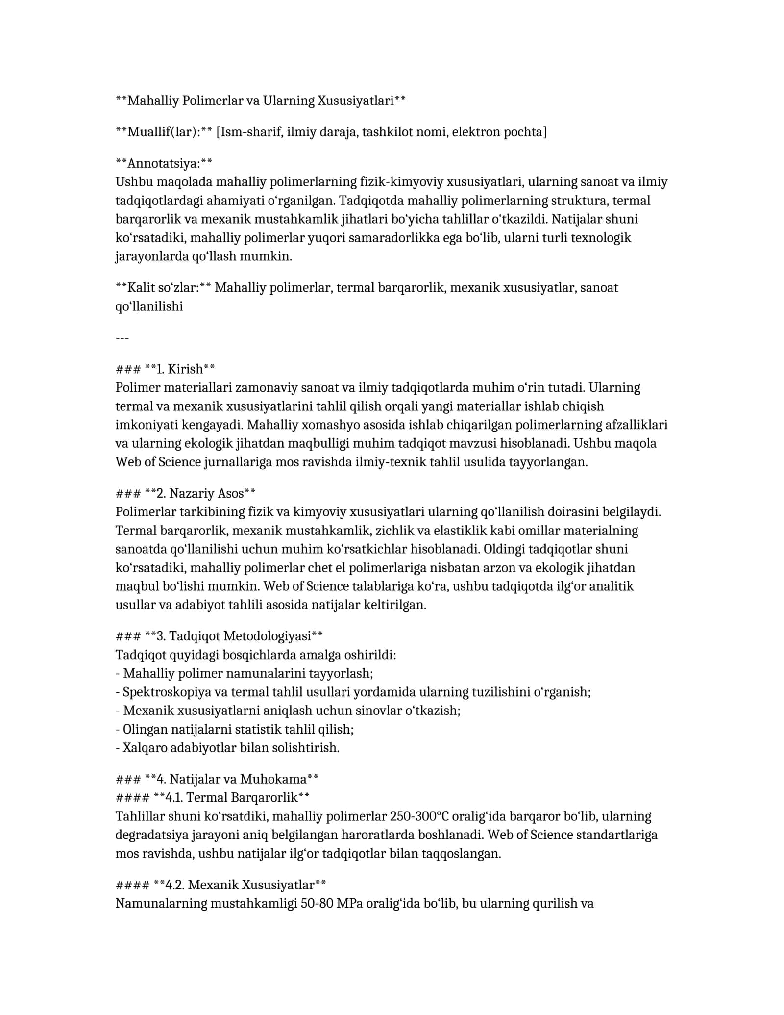 Mahalliy Polimerlar va Ularning Xususiyatlari