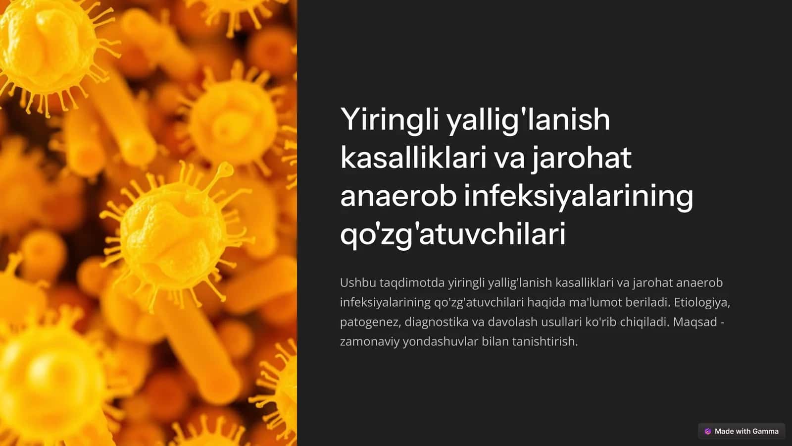 Yiringli yallig'lanish kasalliklari va jarohat anaerob infeksiyalarining qo'zg'atuvchilari