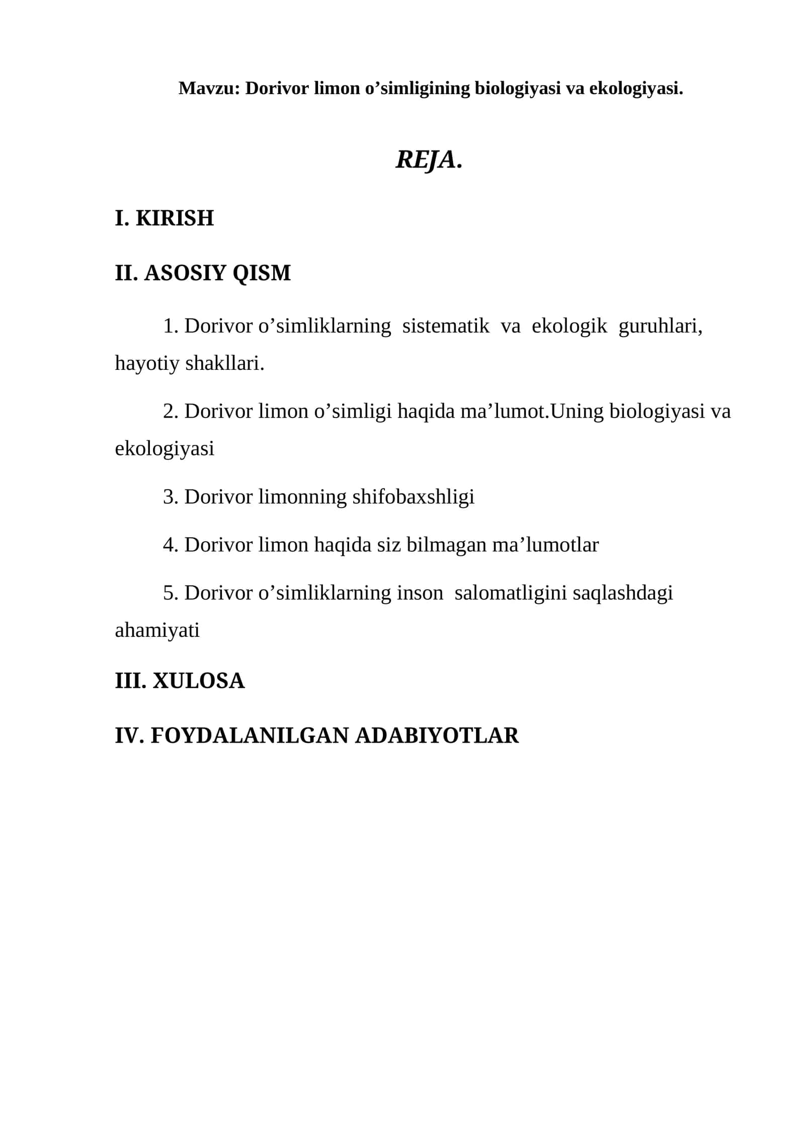 Dorivor limon o’simligining biologiyasi va ekologiyasi