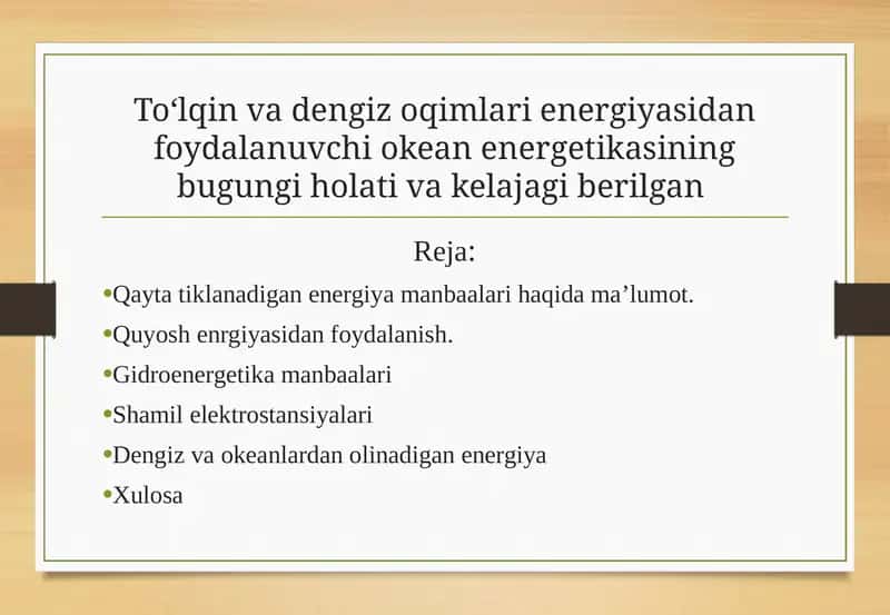 Qayta tiklanadigan energiya manbalarini oshirish