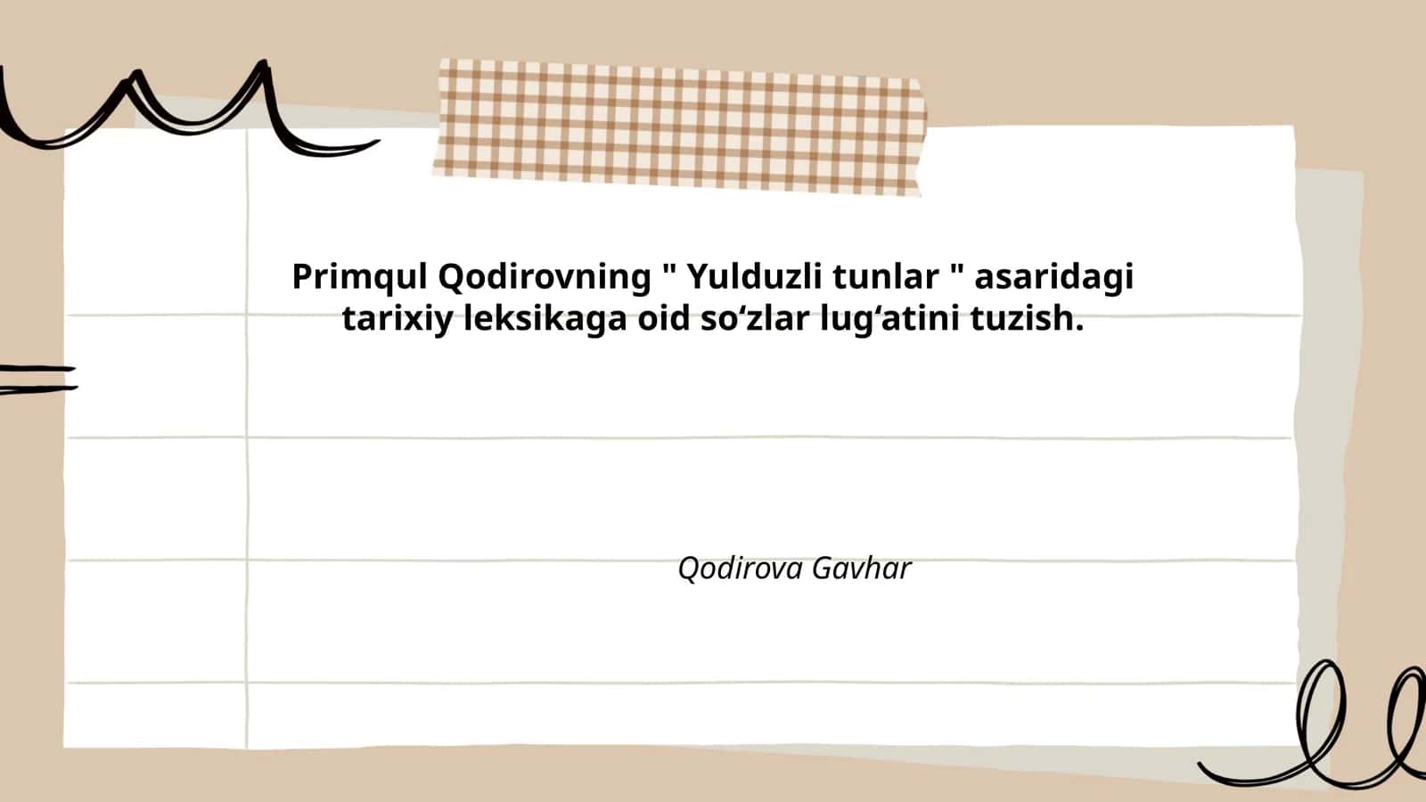 Yulduzli tunlar asaridagi tarixiy leksikaga oid so‘zlar lug‘ati