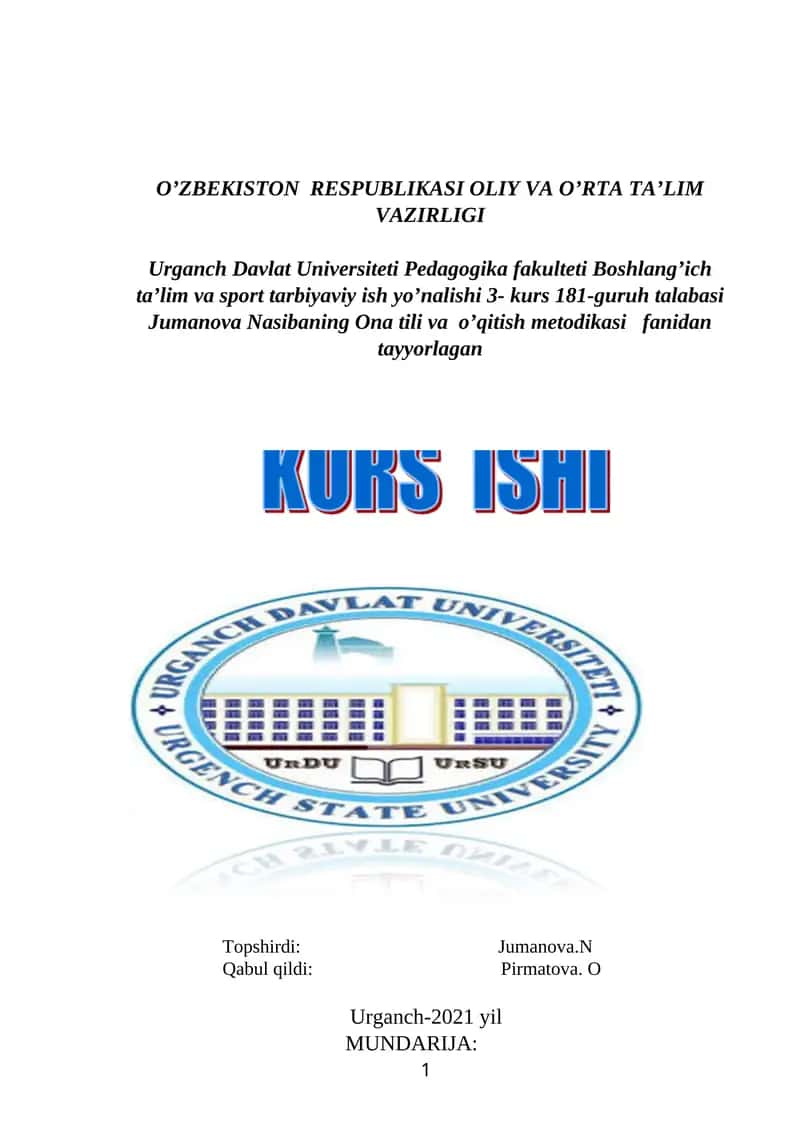Ona tili va o’qitish metodikasi