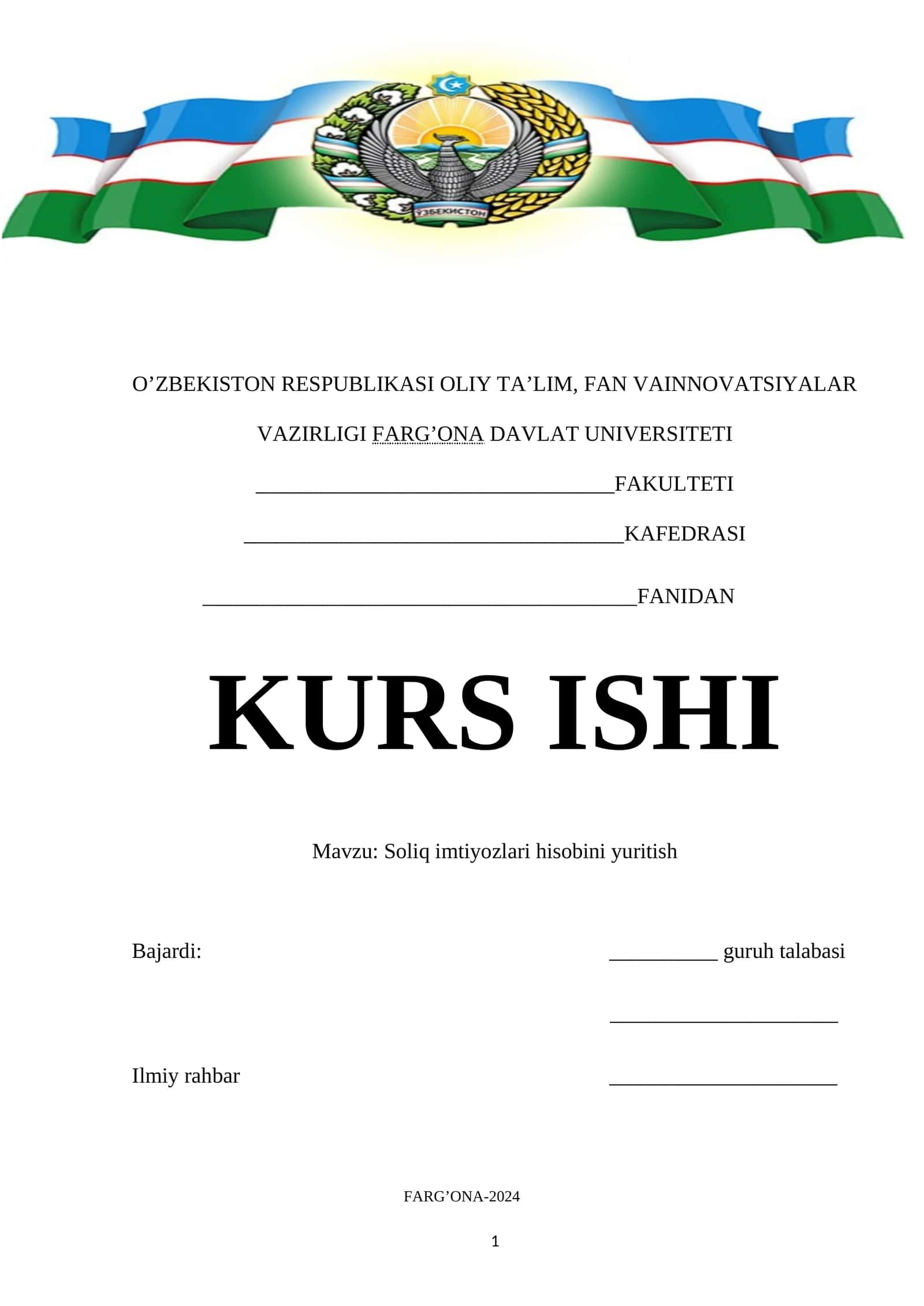 Soliq imtiyozlari hisobini yuritish kurs ishi