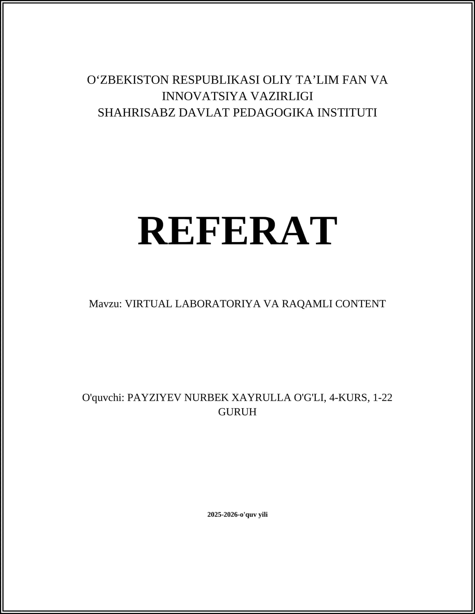 VIRTUAL LABORATORIYA VA RAQAMLI CONTENT