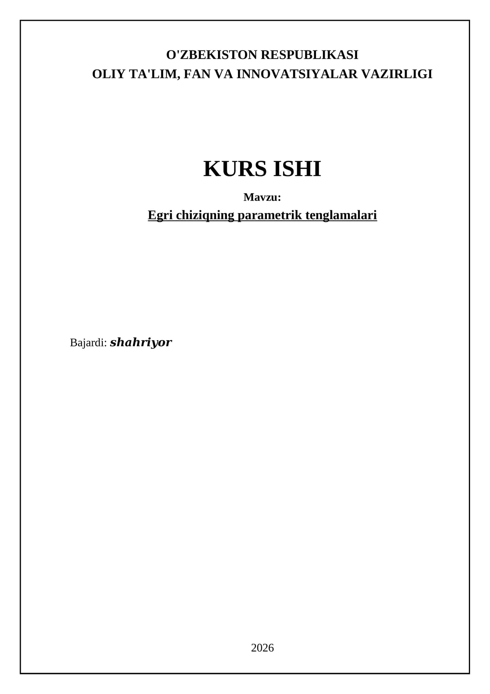 Egri chiziqning parametrik tenglamalari