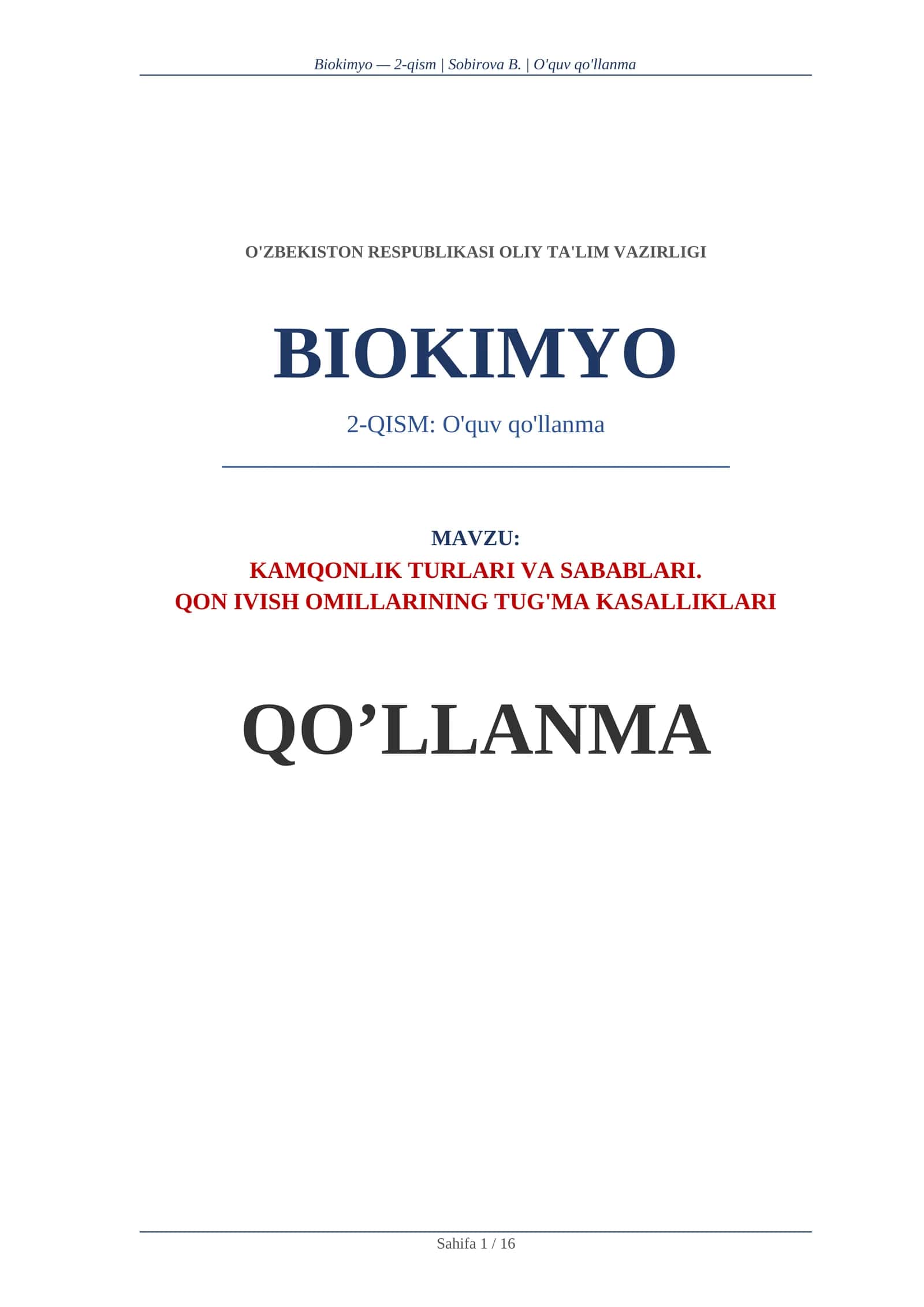 KAMQONLIK TURLARI VA SABABLARI. QON IVISH OMILLARINING TUG'MA KASALLIKLARI TAQDIMOT