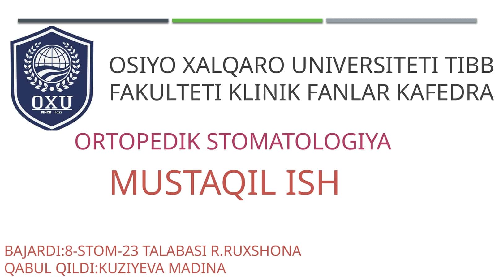 OrtopediKSTOMATOLOGIYA