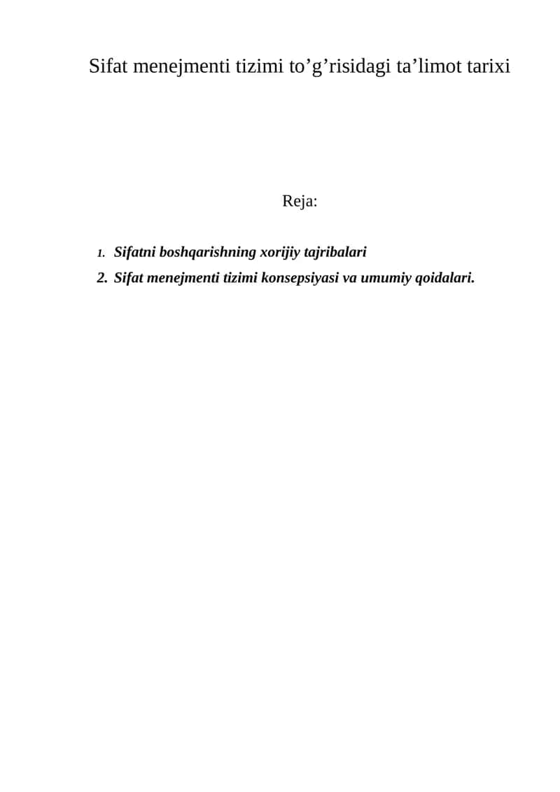 Sifat menejmenti tizimi to’g’risidagi ta’limot tarixi