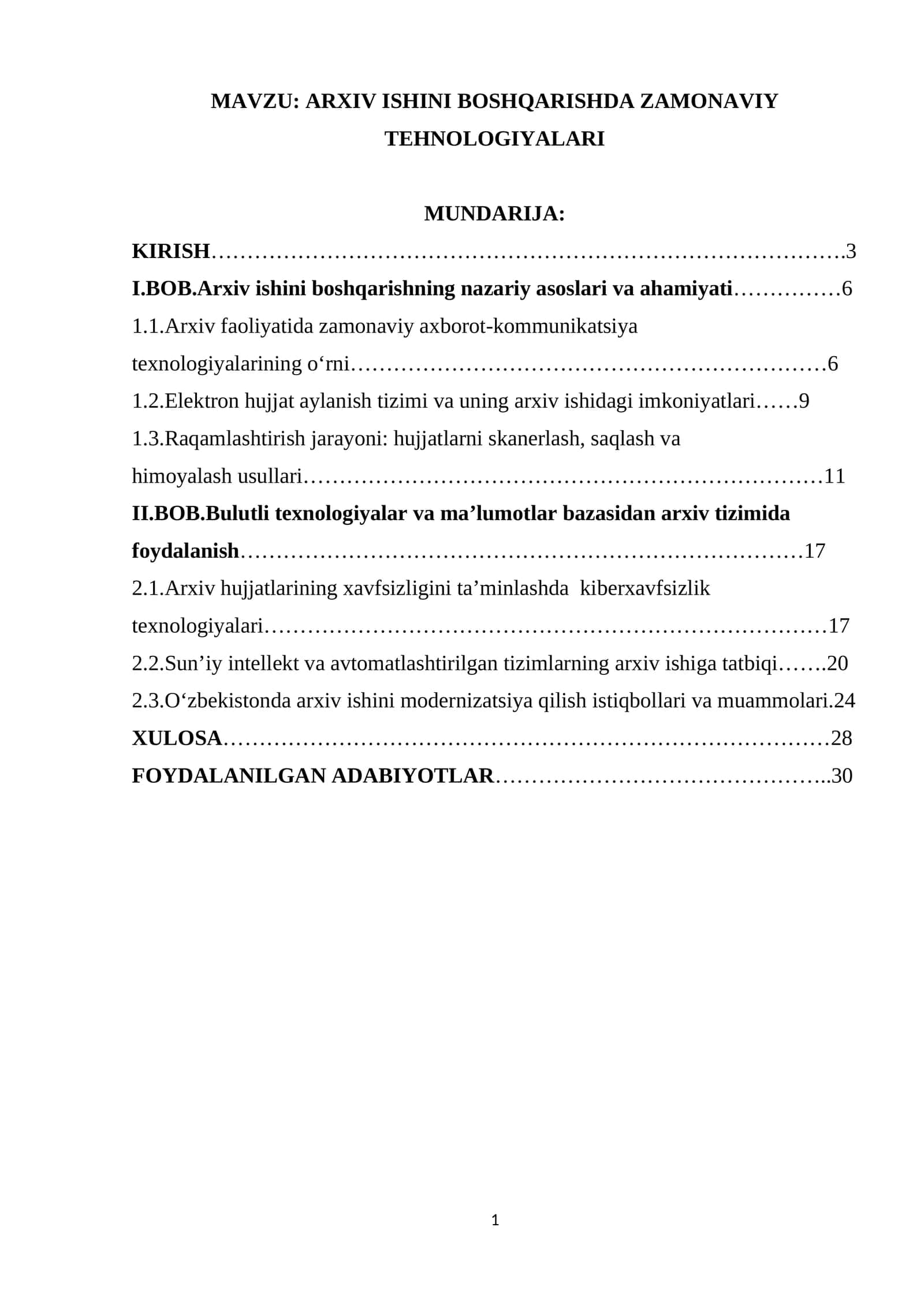 ARXIV ISHINI BOSHQARISHDA ZAMONAVIY TEHNOLOGIYALARI