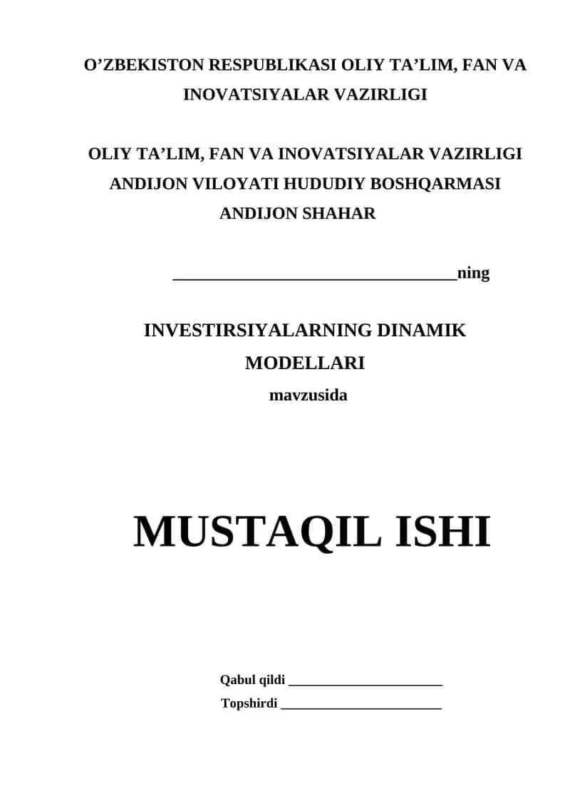 INVESTIRSIYALARNING DINAMIK MODELLARI