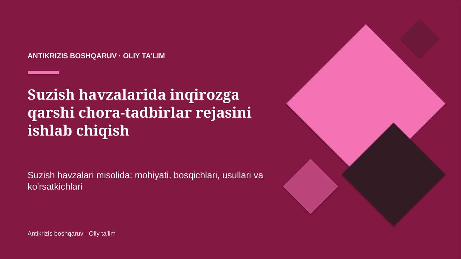 Suzish havzalarida inqirozga qarshi chora-tadbirlar rejasini ishlab chiqish