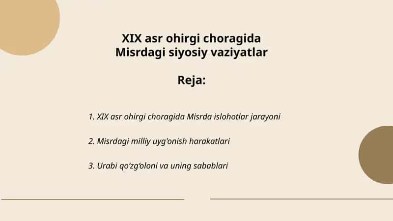 XIX asr ohirgi choragida Misrdagi siyosiy vaziyatlar