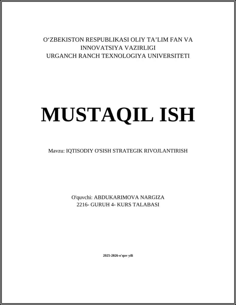 IQTISODIY O'SISH STRATEGIK RIVOJLANTIRISH