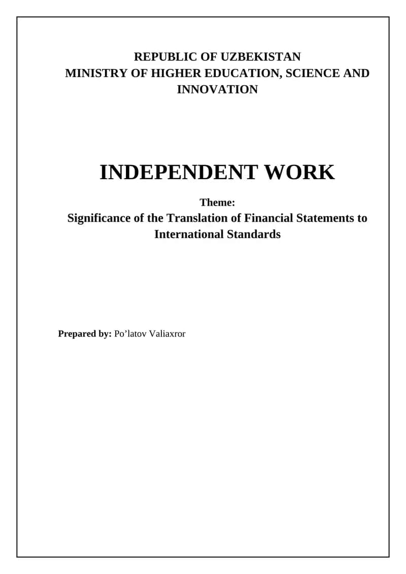 Significance of the Translation of Financial Statements to International Standards