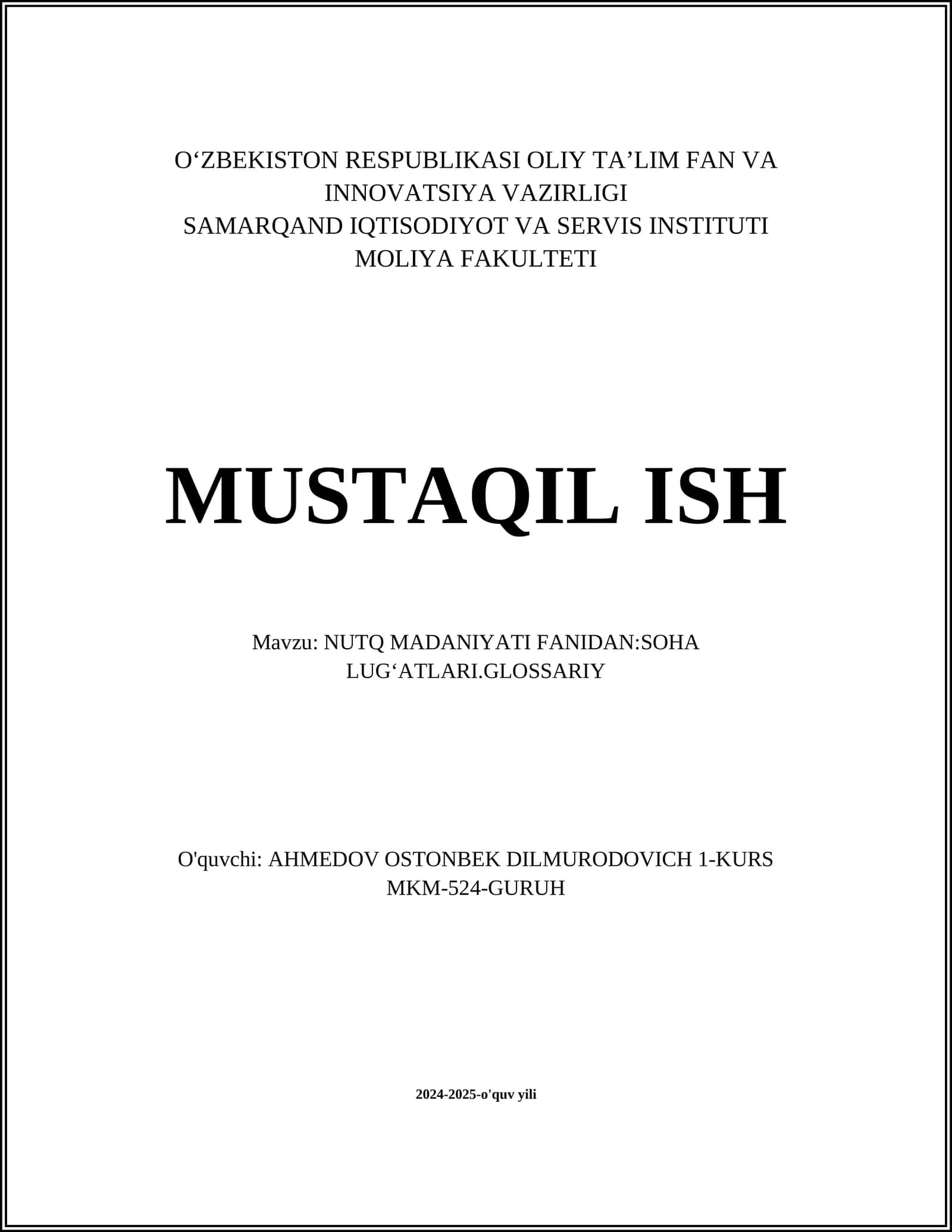 NUTQ MADANIYATI FANIDAN: SOHA LUG’ATLARI. GLOSSARIY