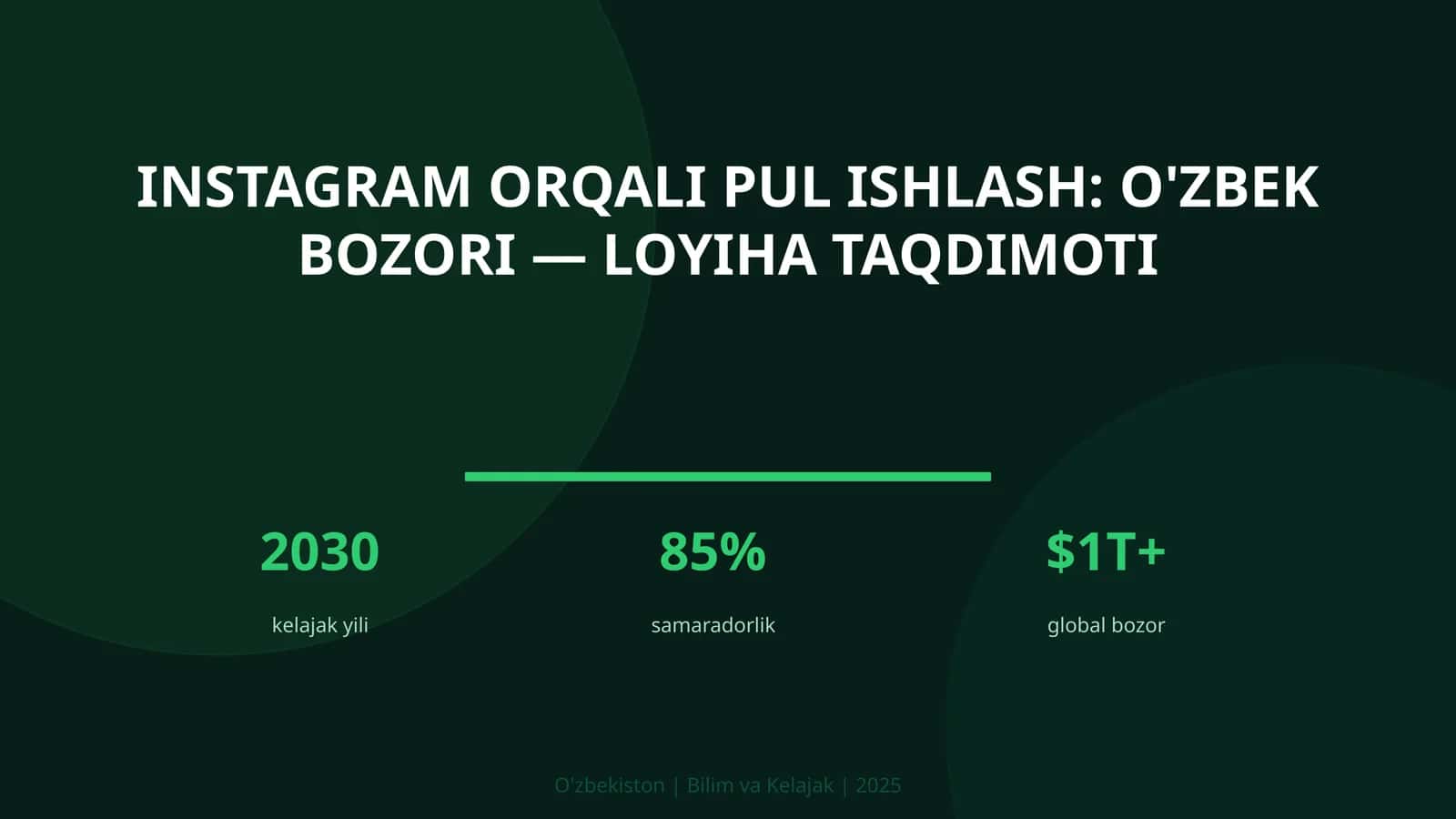 Instagram orqali pul ishlash: O'zbek bozori — loyiha taqdimoti