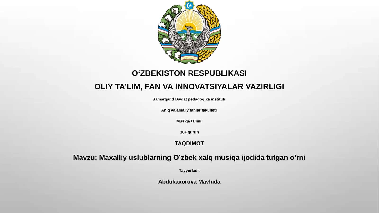Maxalliy uslublarning O’zbek xalq musiqa ijodida tutgan o’rni