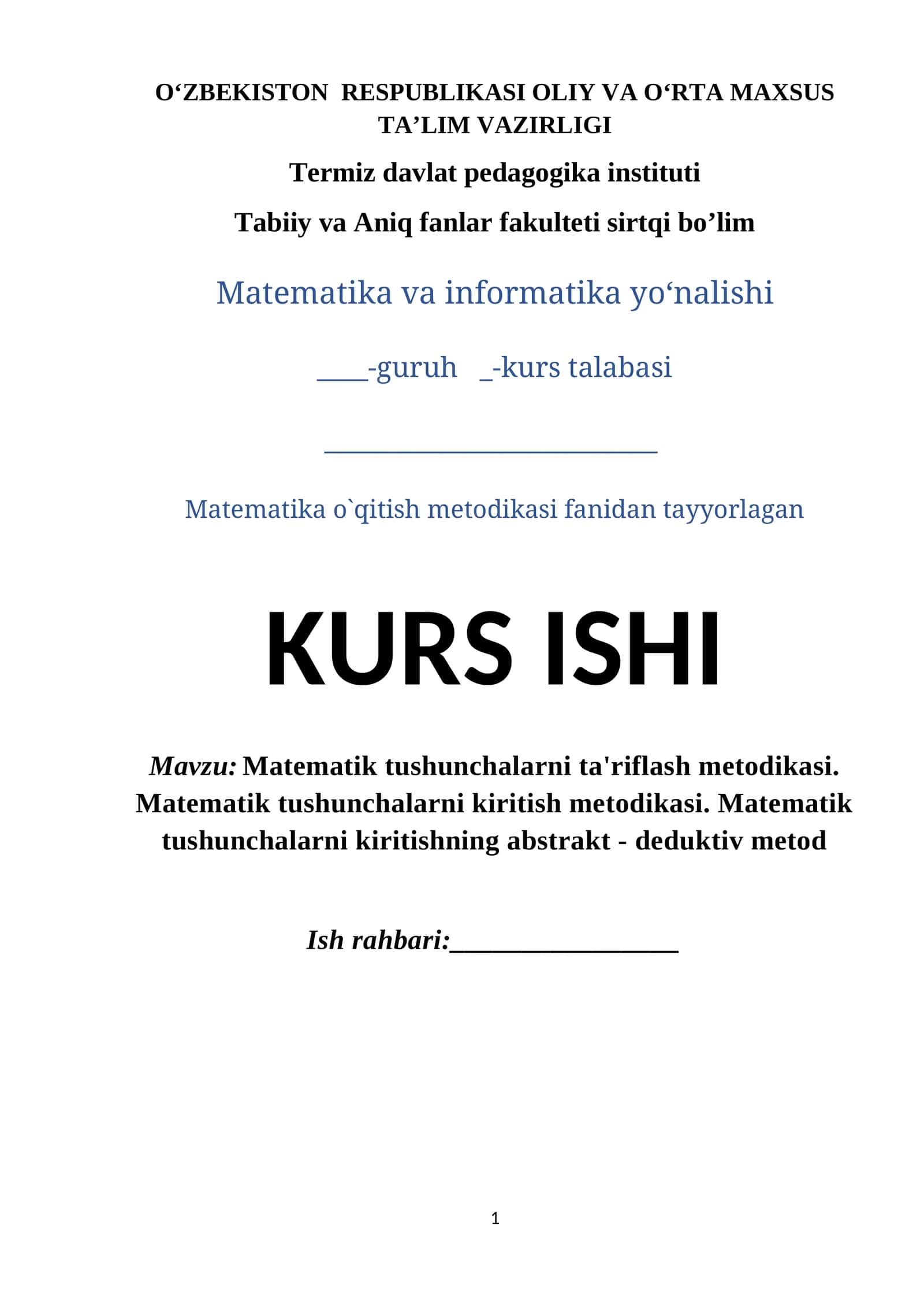 Matematik Tushunchalarni Ta'riflash Metodikasi