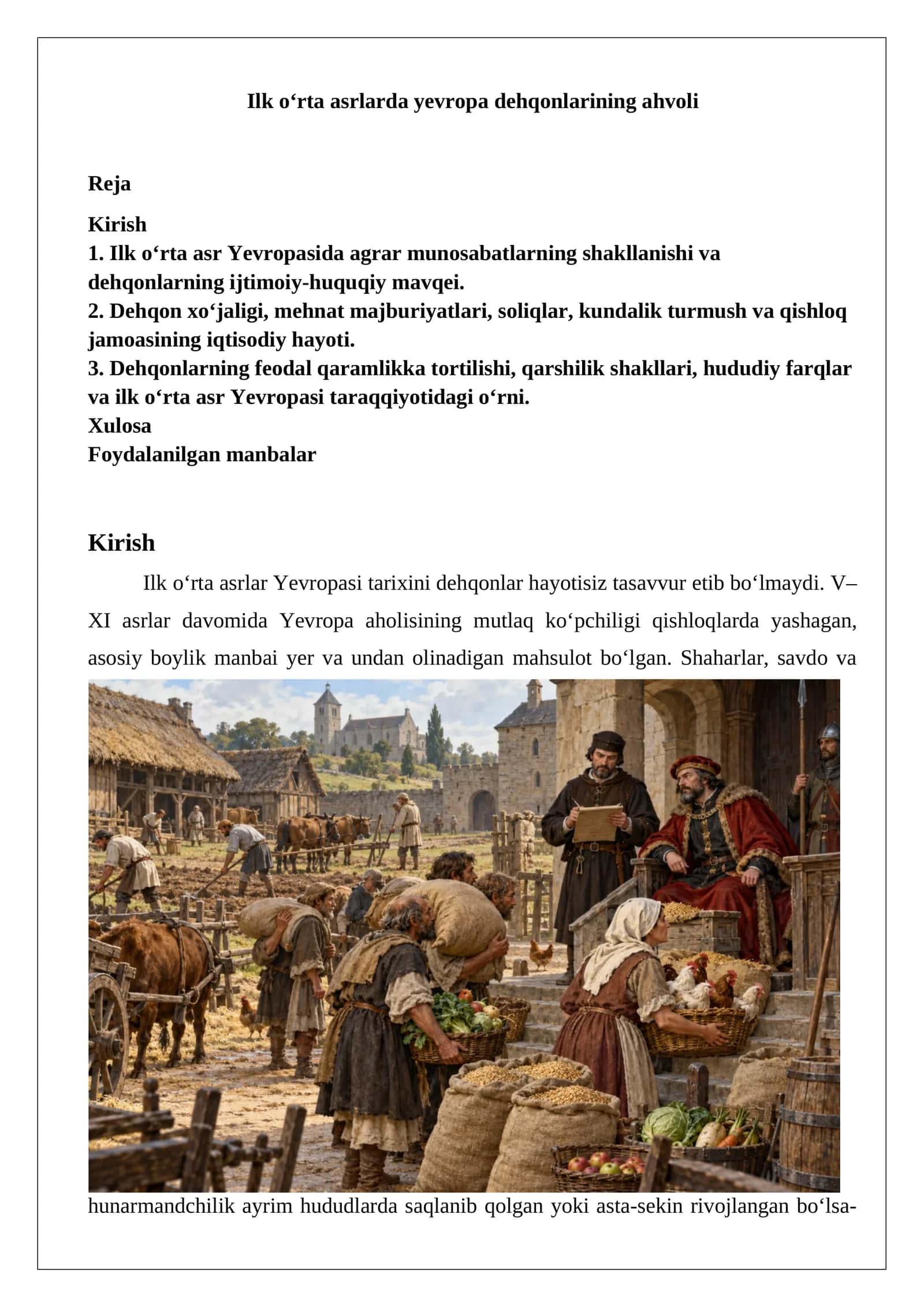 Ilk o‘rta asrlarda yevropa dehqonlarining ahvoli