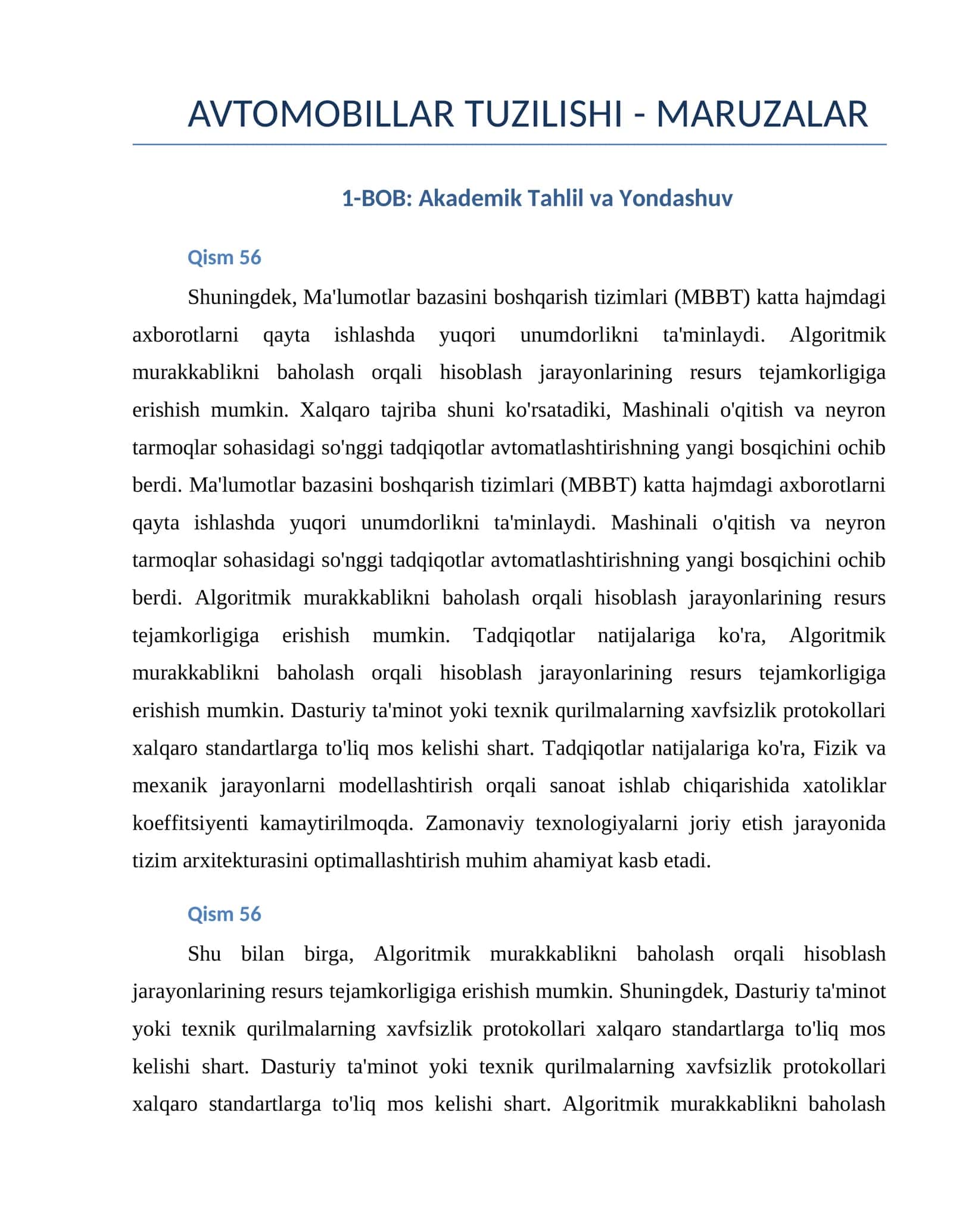 AVTOMOBILLAR TUZILISHI - MARUZALAR
