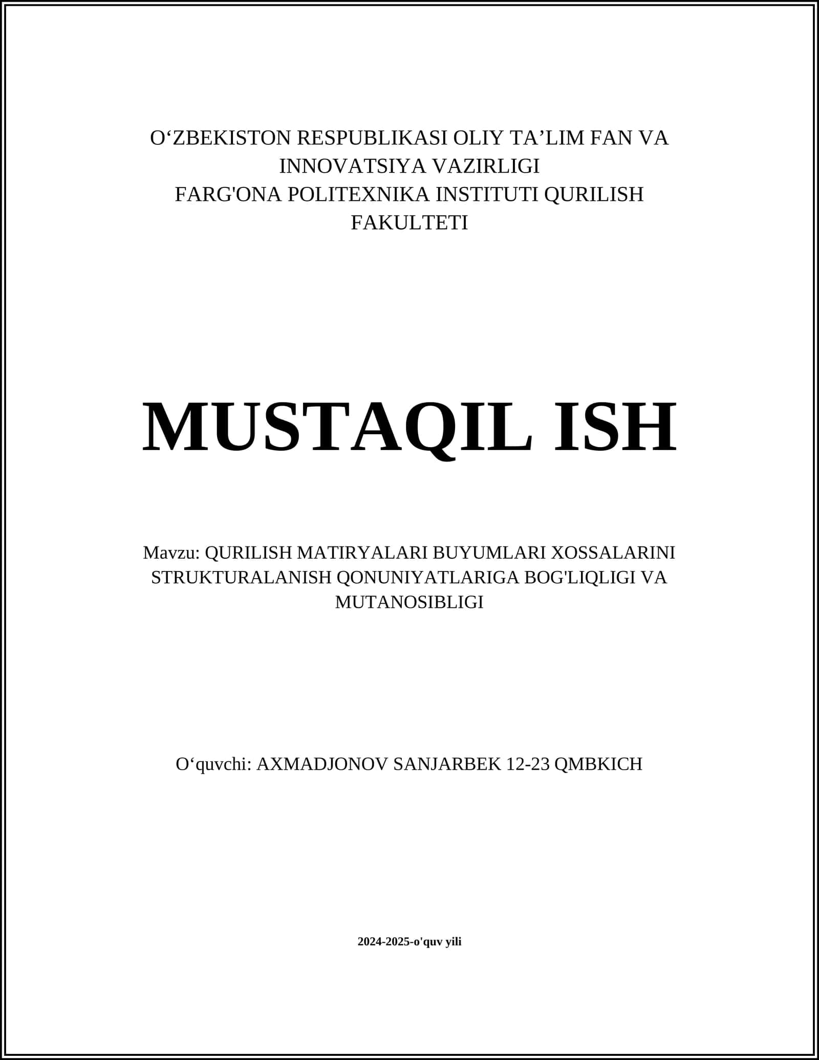Qurilish materiallari tarkibiy tuzilishi