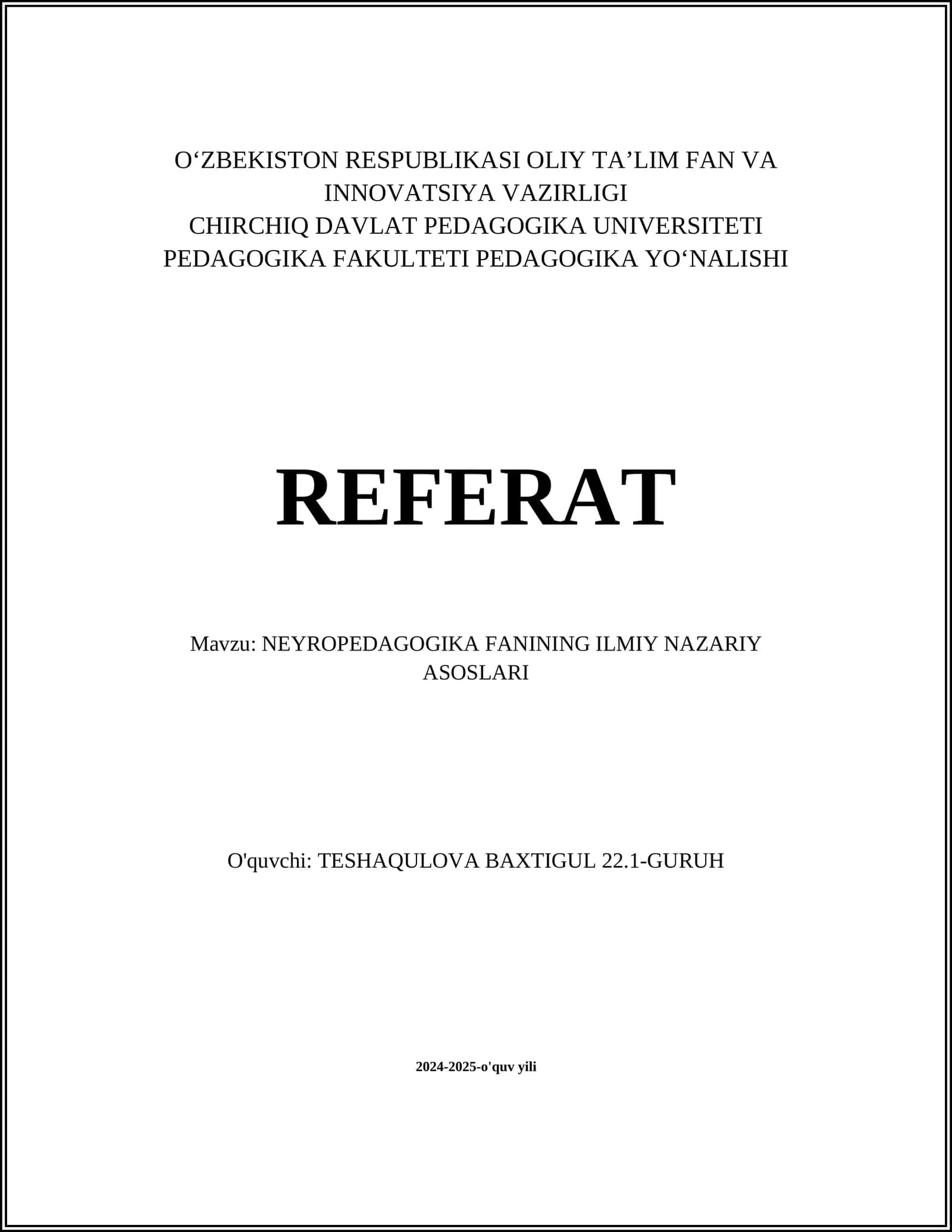 NEYROPEDAGOGIKA FANINING ILMIY NAZARIY ASOSLARI
