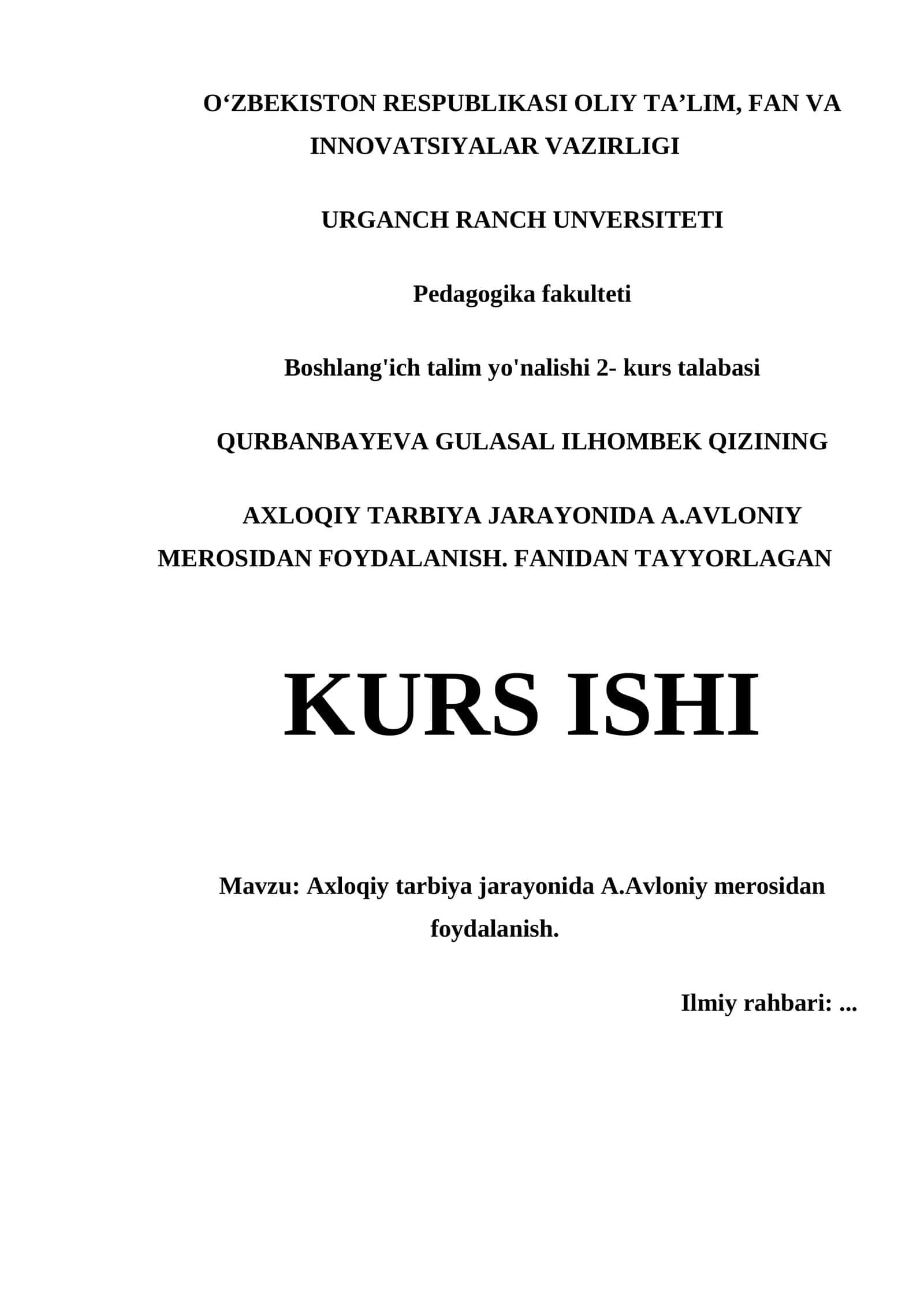 Axloqiy tarbiya jarayonida A.Avloniy merosidan foydalanish